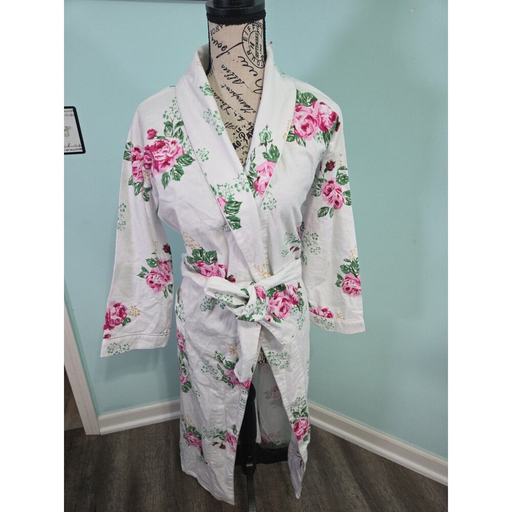 Le crea 100% Soft Cotton Flannel Robe Front Pockets floral long sleeves